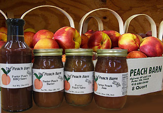 Porter Peach fried peach pies, peach salsa, peach BBQ sauce, peach butter and peach jam specialties at The Peach Barn & Orchard, Porter, Oklahoma